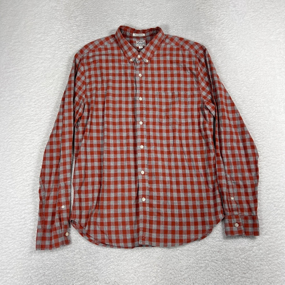 Lucky Brand California Fit Long Sleeve Button Down Mens Large Orange Red Plaid